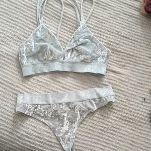 Pink matching velvet bralette and thong
